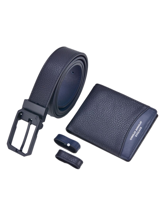 Tumbled Leather Wallet & Tumbled Belt (Matte Black Buckle) Gift Set 